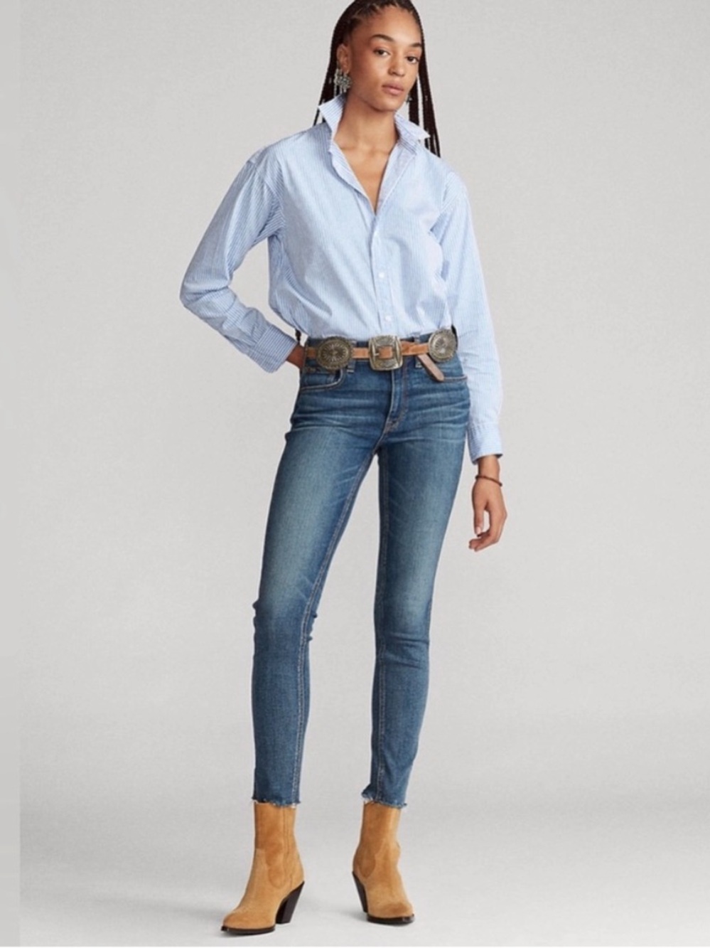 Ralph Lauren Premier Skinny Cropped Jeans Mid Rise Raw Edge